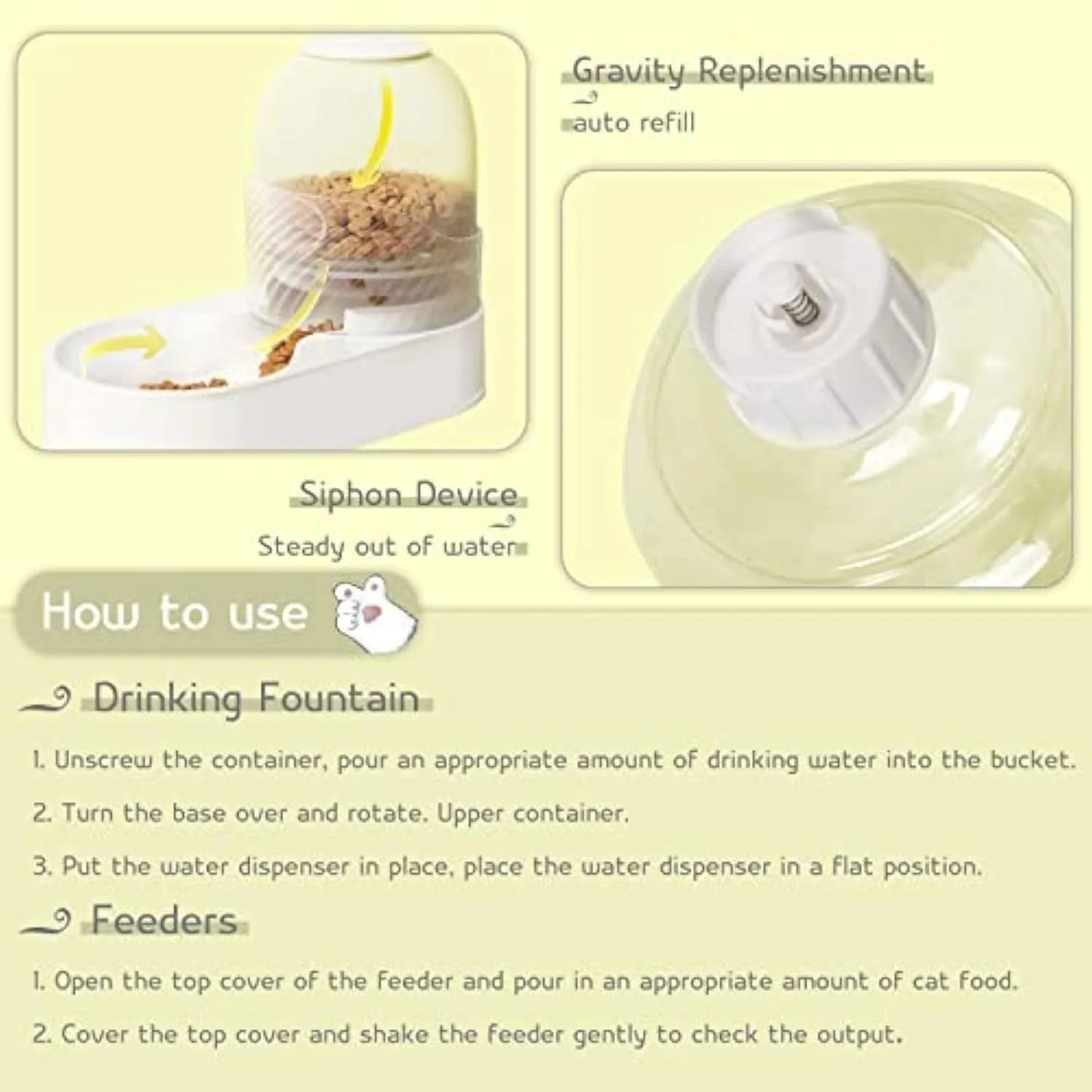 White automatic cat feeder and water dispenser set with wave design
