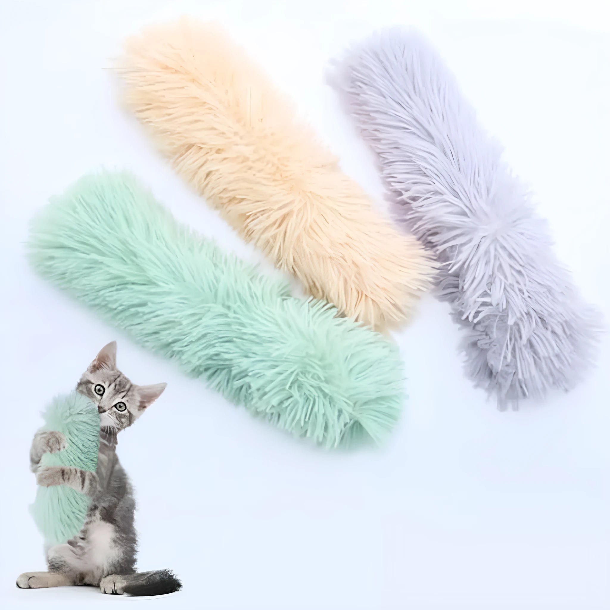 Soft plush interactive cat toy pillow with crinkle sound and natural catnip filling in assorted colours