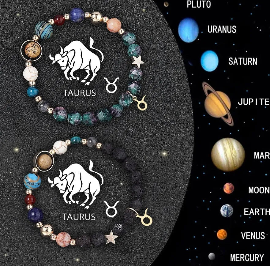 Two natural stone beaded zodiac bracelets showing different style options