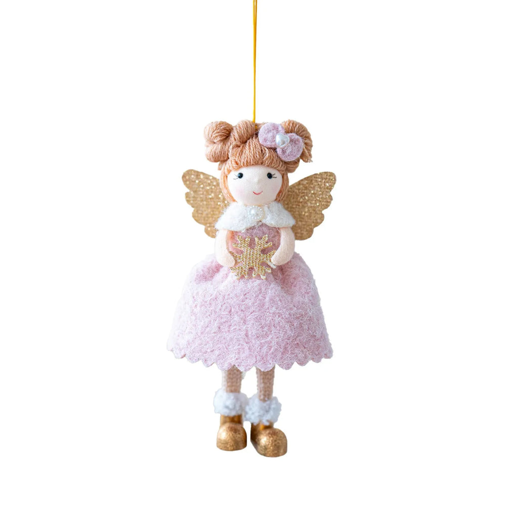 Pink and white cloth Christmas angel wings plush pendant ornament with modern simplicity design