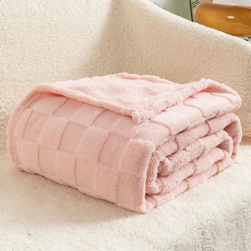 Thickened polyester velvet blanket with geometric pattern in multiple colour options