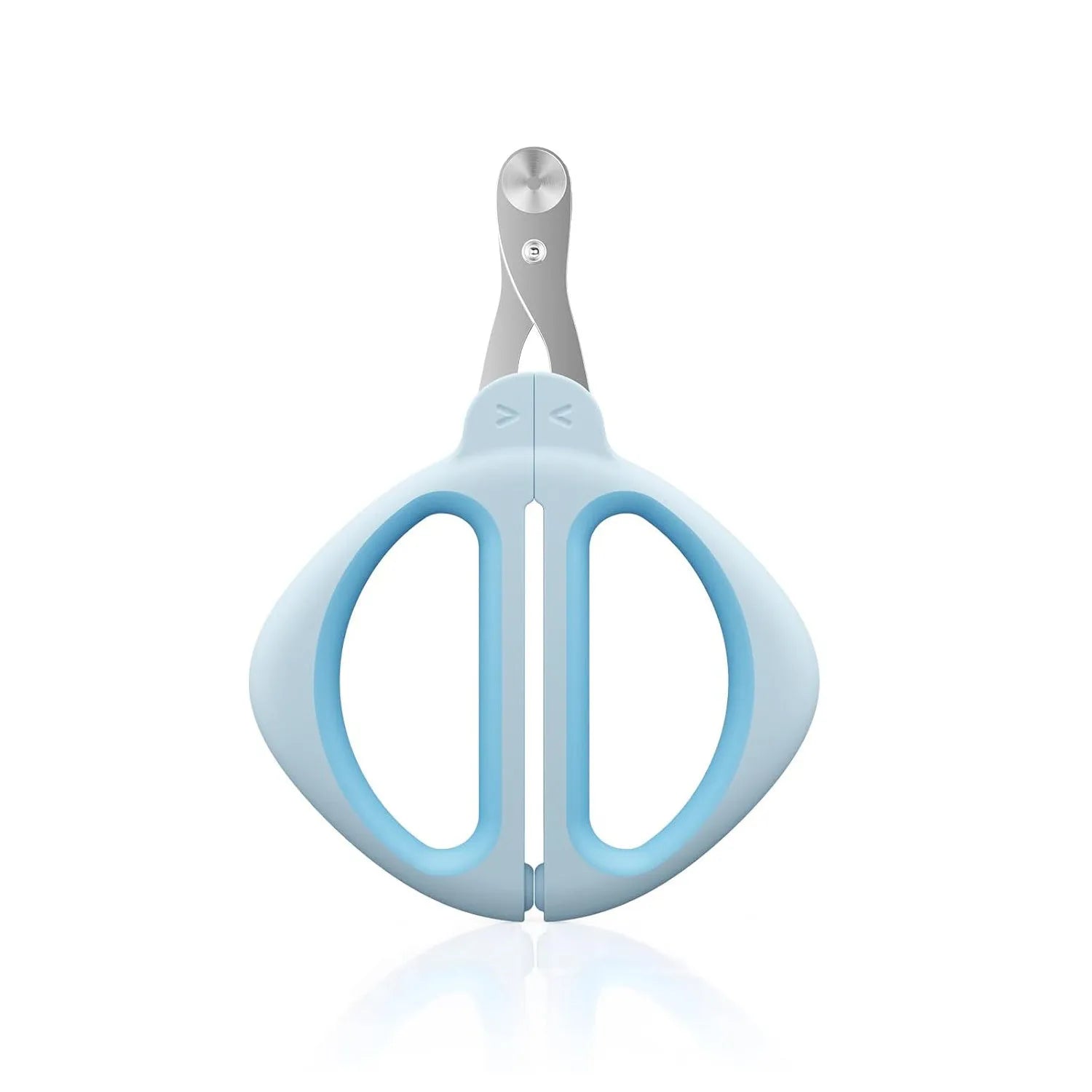 Blue pet nail clipper with positioning hole guide and non-slip handle