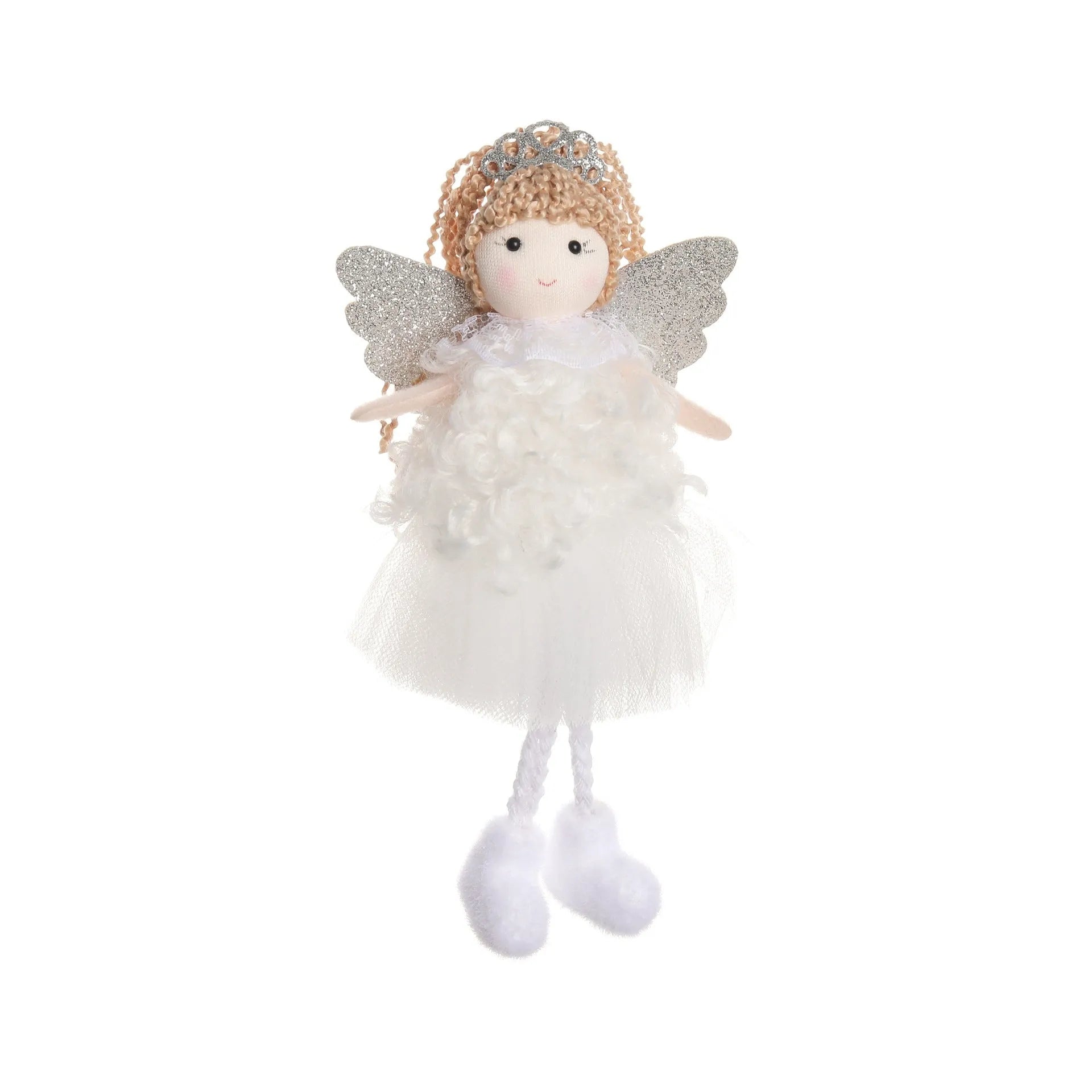 Christmas angel girl cloth pendant with high ponytail and crown in white pink or khaki