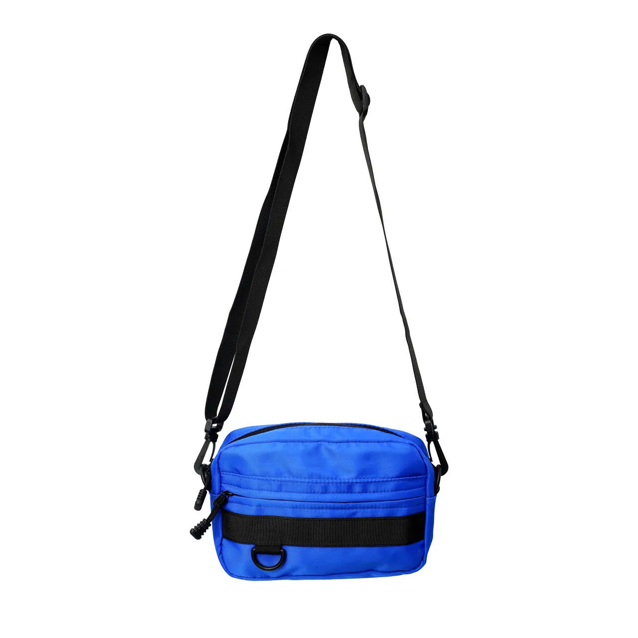 Men's nylon messenger bag with crossbody strap in street trend style showing sewing thread detailing