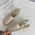 Women's retro fisherman flat sandals in yellow with canvas upper and leather detailing