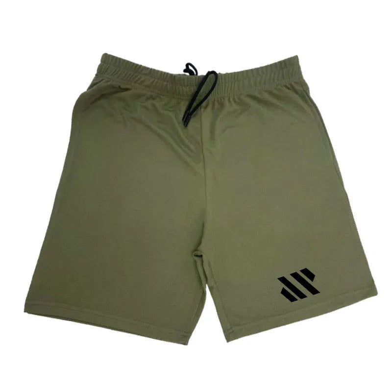 Loose fit metal silk fabric sports shorts in army green colour for summer running.