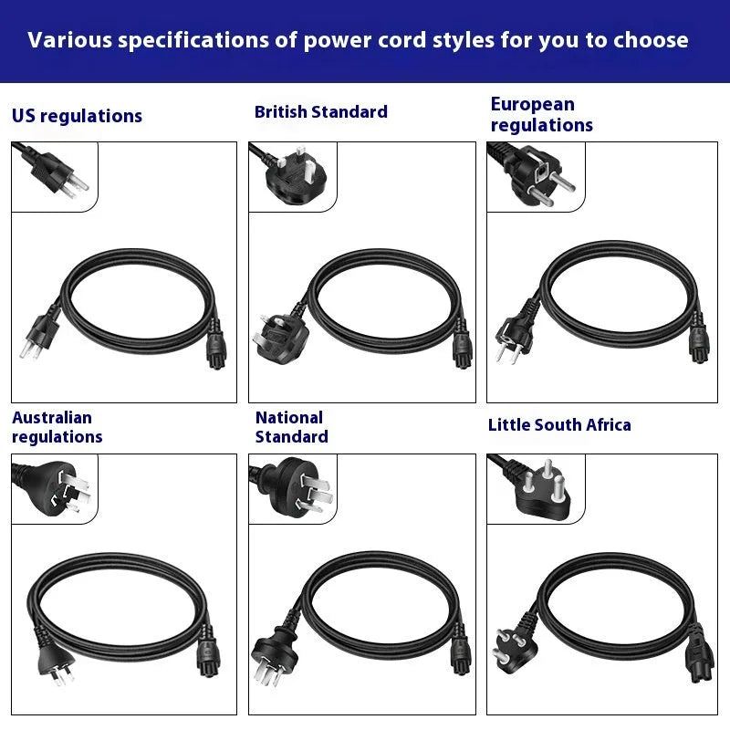 Black 65W Type-C laptop power adapter with multiple international power plugs