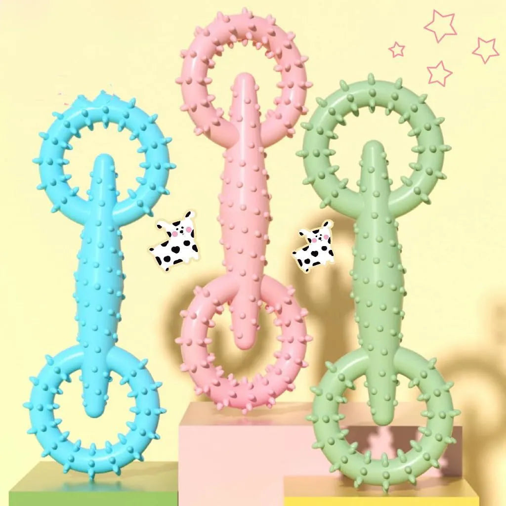 Blue TPR dog chew toy ring measuring 16cm in diameter for teething puppies