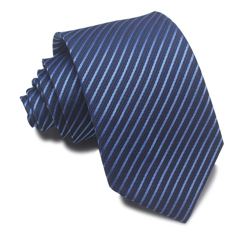 Men's 8cm polyester jacquard striped business tie in red black and blue formal arrow type