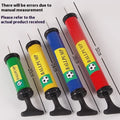 Manual plastic hand pump for balls and balloons in mixed colours showing four size options