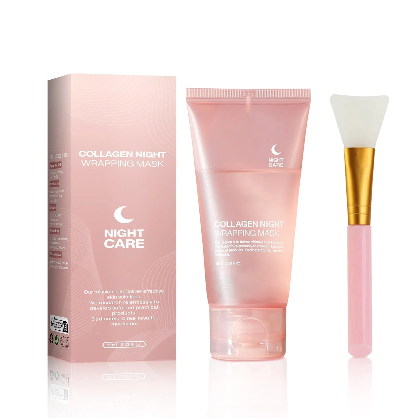 75ml collagen night facial mask bottle with application brush for firming and anti-wrinkle skin care