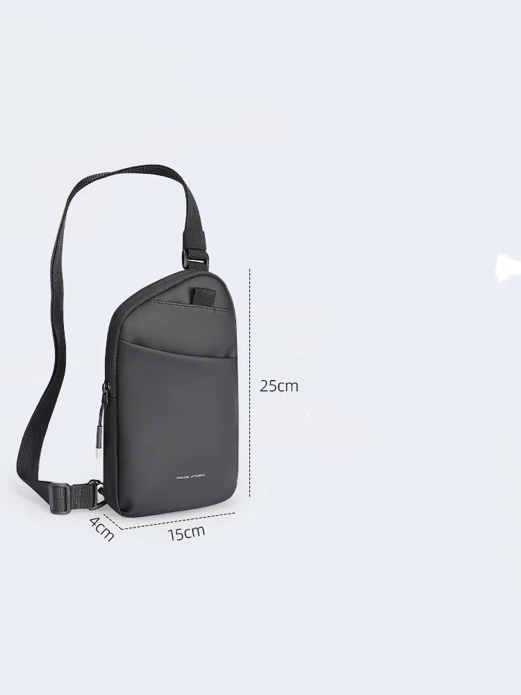 Men's elegant black Oxford cloth crossbody bag shown from the front.