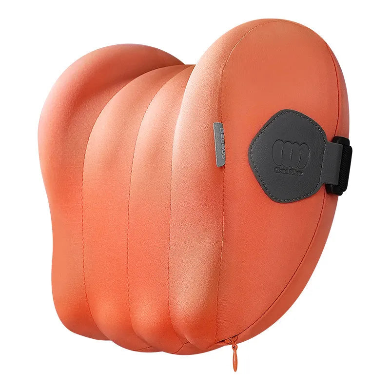 Grey and orange head restraint set for suspension bin cars with memory foam interior