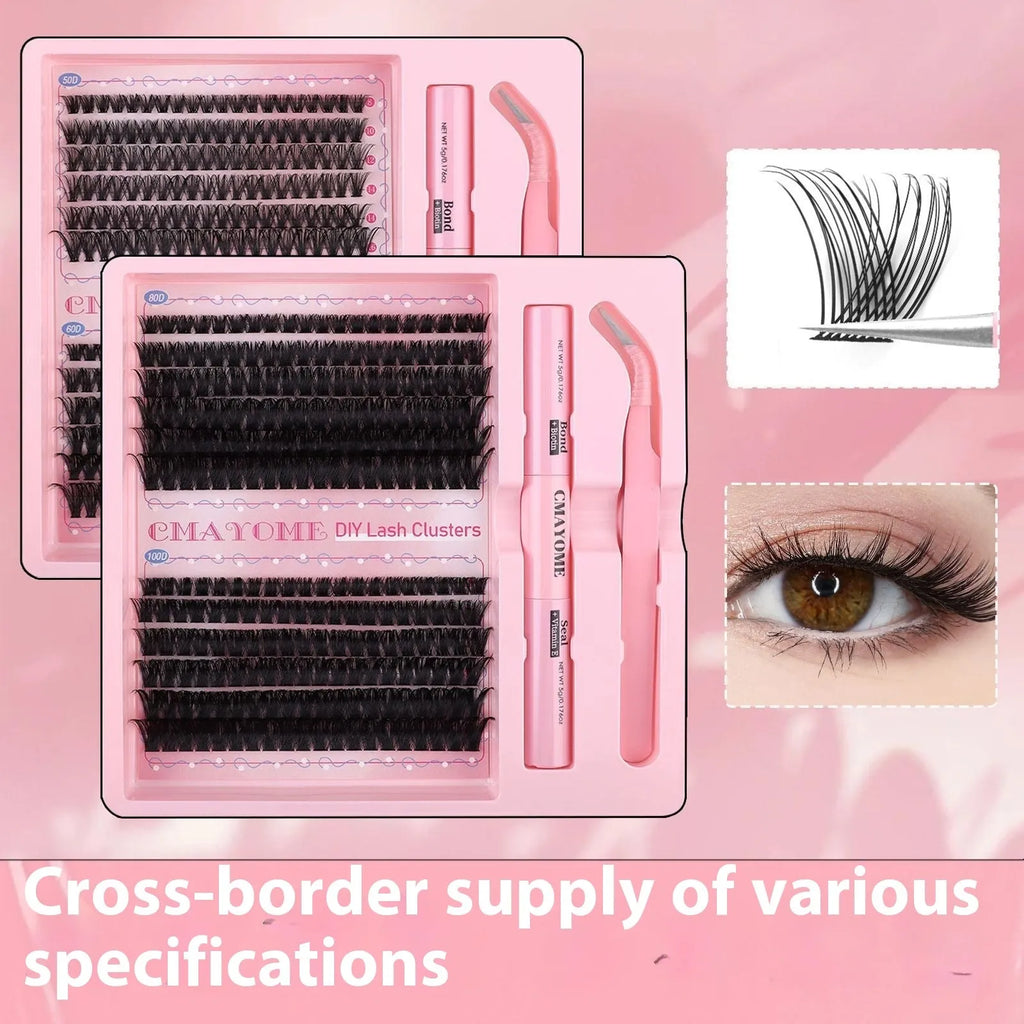 DIY individual false eyelash clusters in natural thick mixed split type on 15.5cm by 15cm card