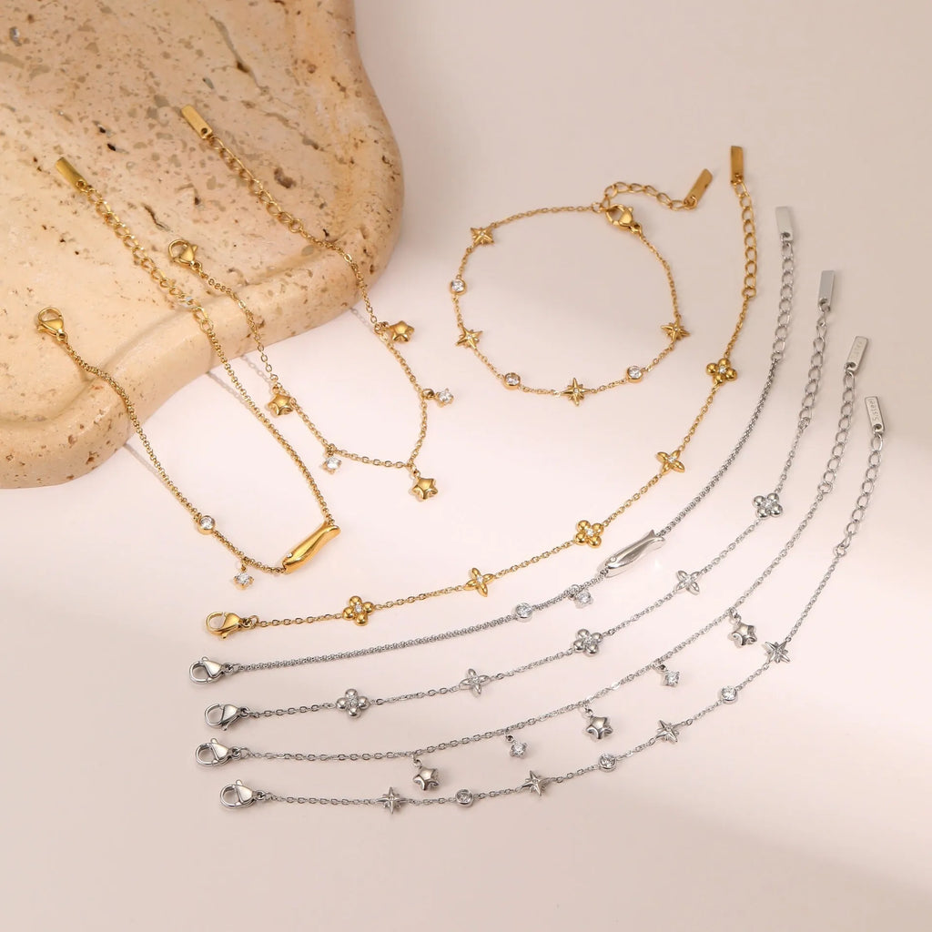 Ins Titanium Steel women's bracelet with 18K gold plating and geometric star zircon pendant
