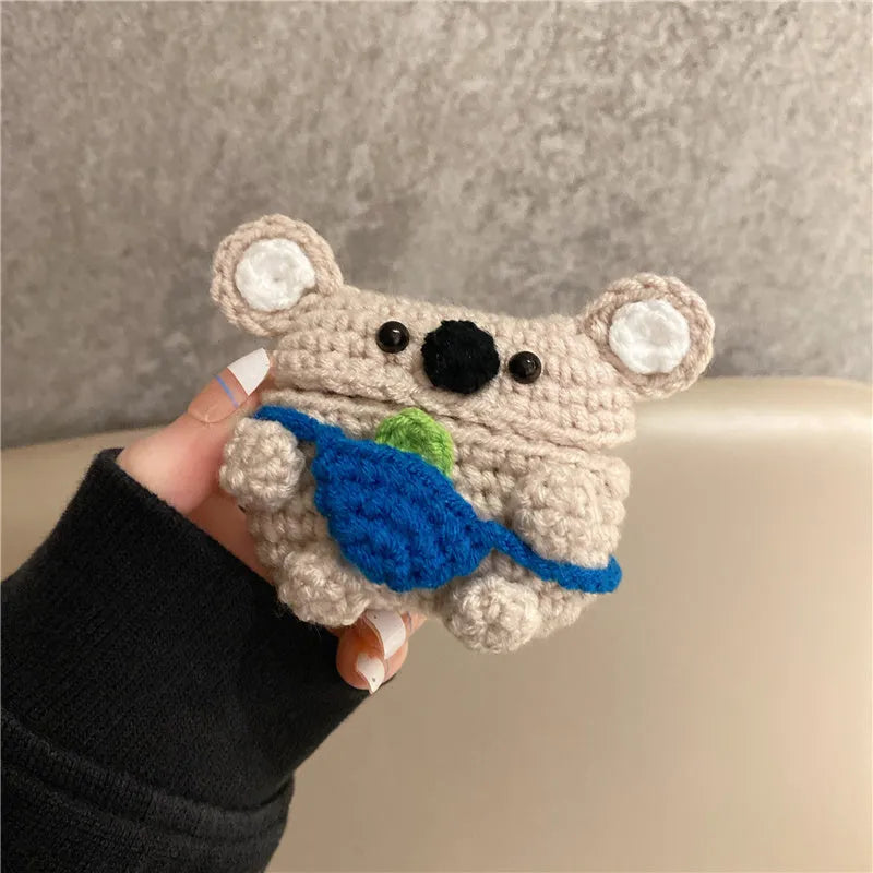 Hand-knitted koala bear backpack design AirPods case cover for 1st/2nd gen, 3rd gen, or Pro models