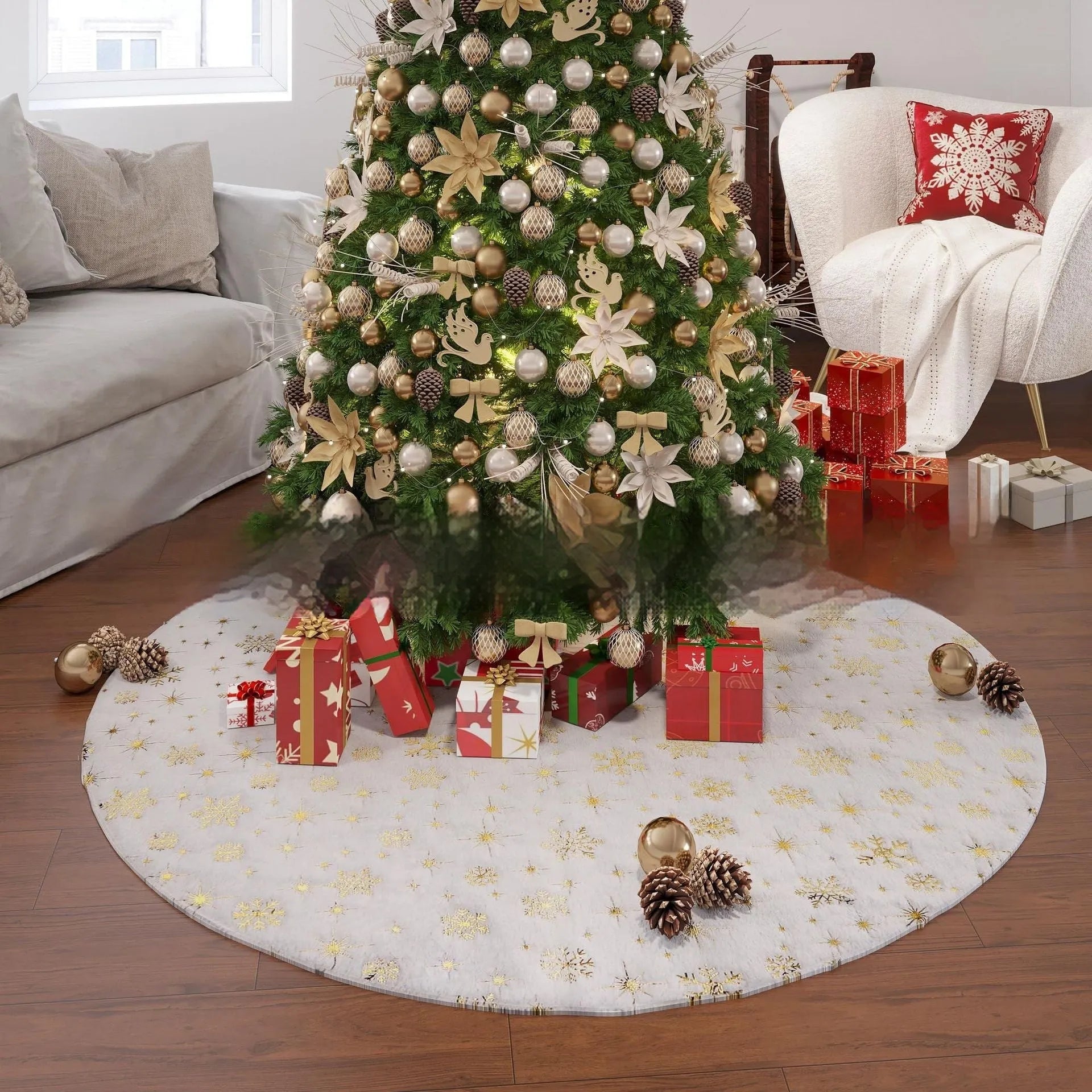 Plush Christmas tree style floor mat rug in a festive home entrance setting.