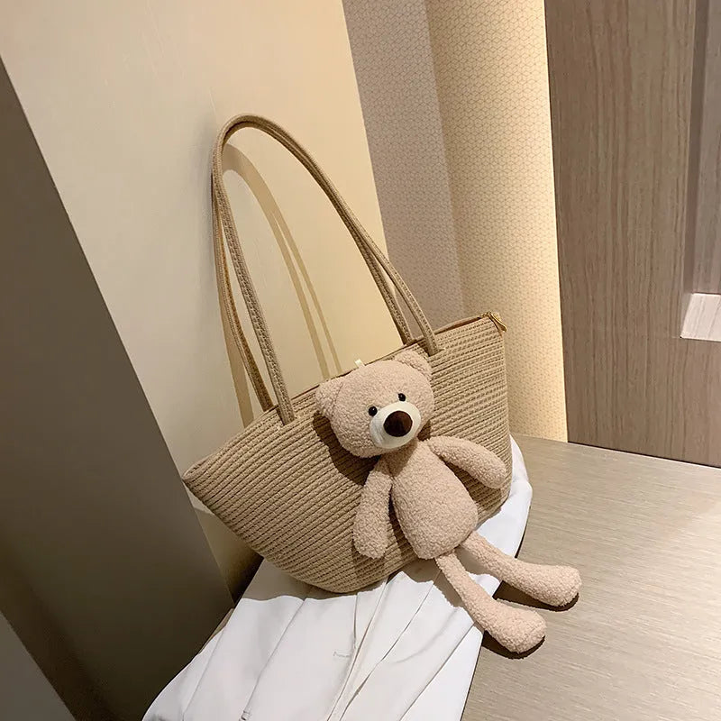 Cotton linen woven dumpling shaped bag with double straps and three-dimensional pocket in multiple colour options