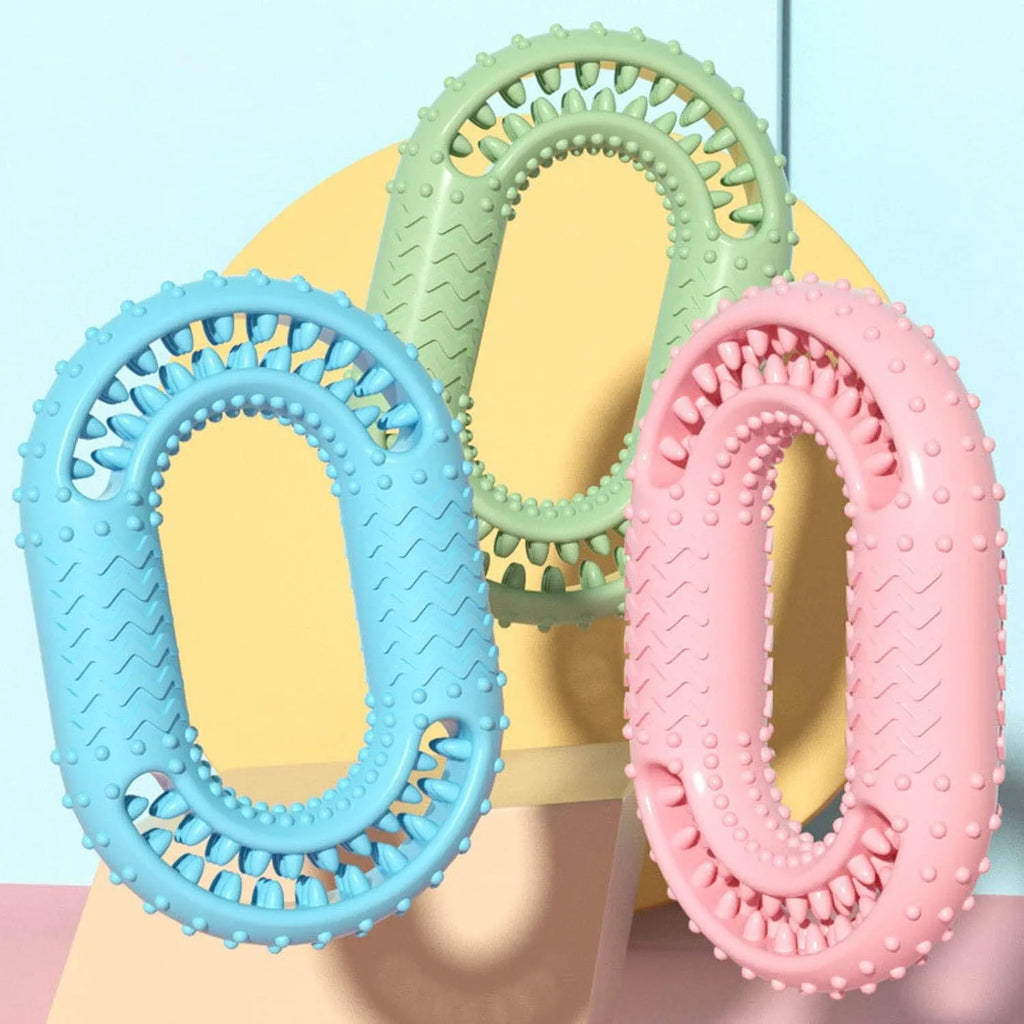 Blue O-ring shaped dog chew toy for aggressive chewers and teeth cleaning