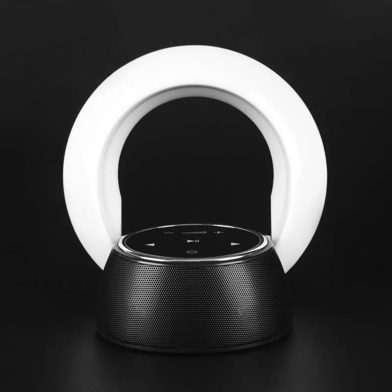 Blue plastic Bluetooth speaker desk lamp with LED lighting and touch controls