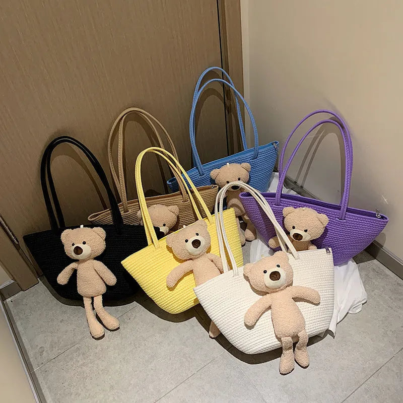 Cotton linen woven dumpling shaped bag with double straps and three-dimensional pocket in multiple colour options