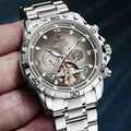 Men's automatic mechanical watch with stainless steel strap and mineral glass face
