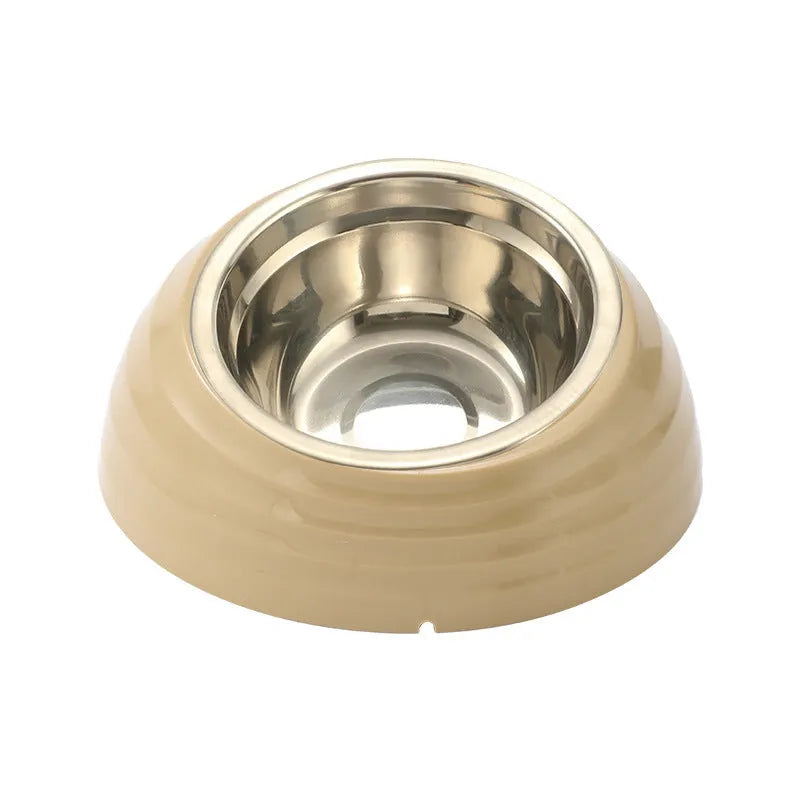 Stainless steel cat bowl with plastic base in beige, brown and light green colour options