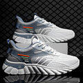 Men's low-top platform casual shoes in white blue with mesh upper and rubber sole.