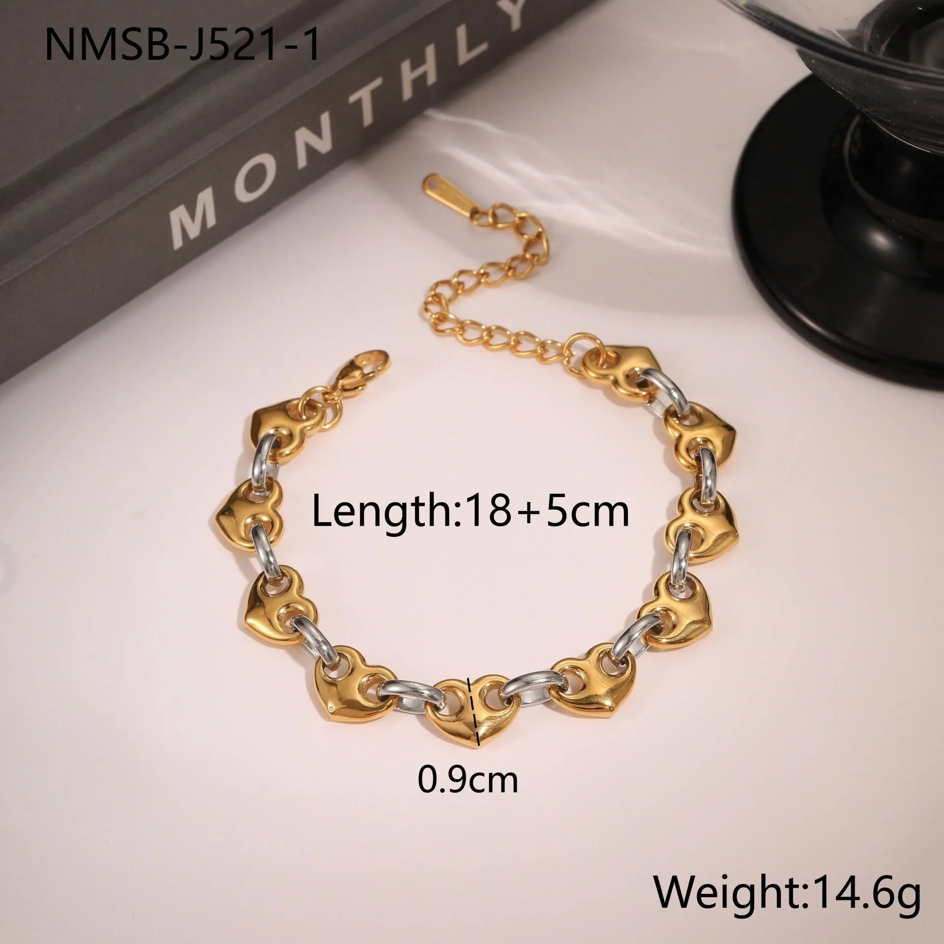 Stainless steel hollowed-out heart bracelet with electroplated 18K finish