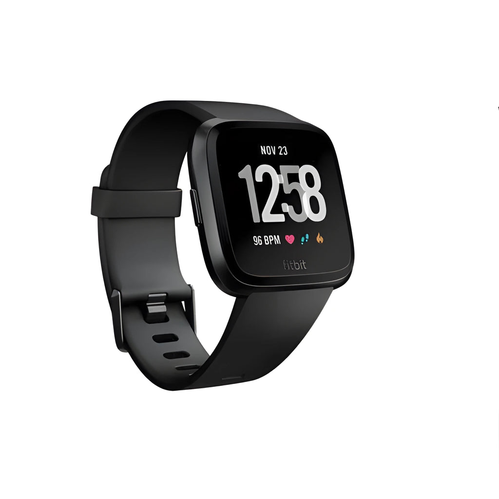 Black waterproof smart watch with heart rate monitor on a silicone wrist strap, showing a 1.4-inch screen.