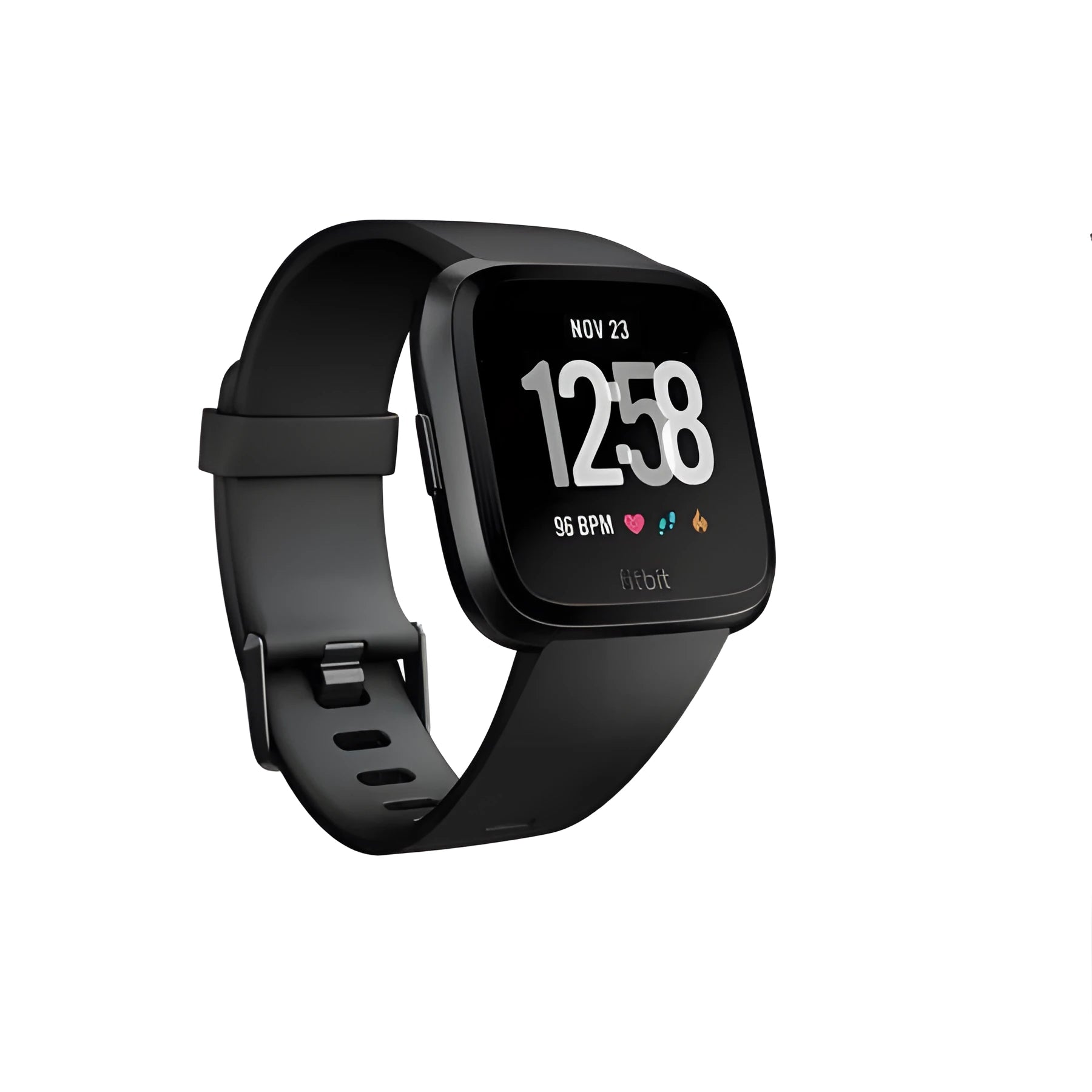 Black waterproof smart watch with heart rate monitor on a silicone wrist strap, showing a 1.4-inch screen.