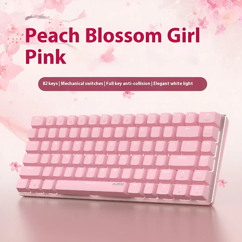 Pink 82-key mechanical keyboard with white backlight and metal construction