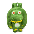 Blue soft plush dinosaur backpack for children with embroidered details and a soft carry handle.