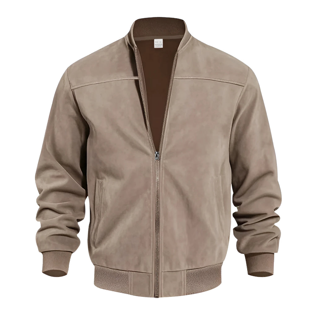 Men's plus size suede zip jacket in army green colour showing regular fit and cotton lining
