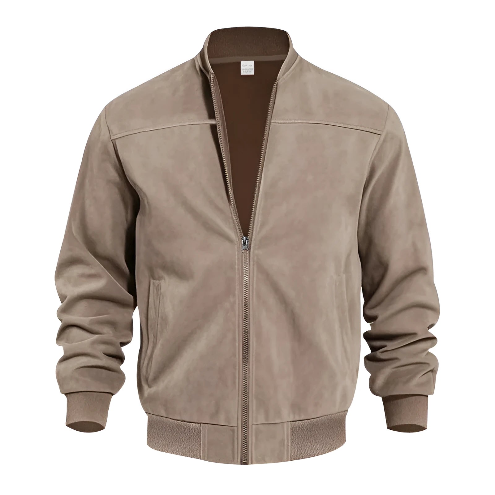 Men's plus size suede zip jacket in army green colour showing regular fit and cotton lining