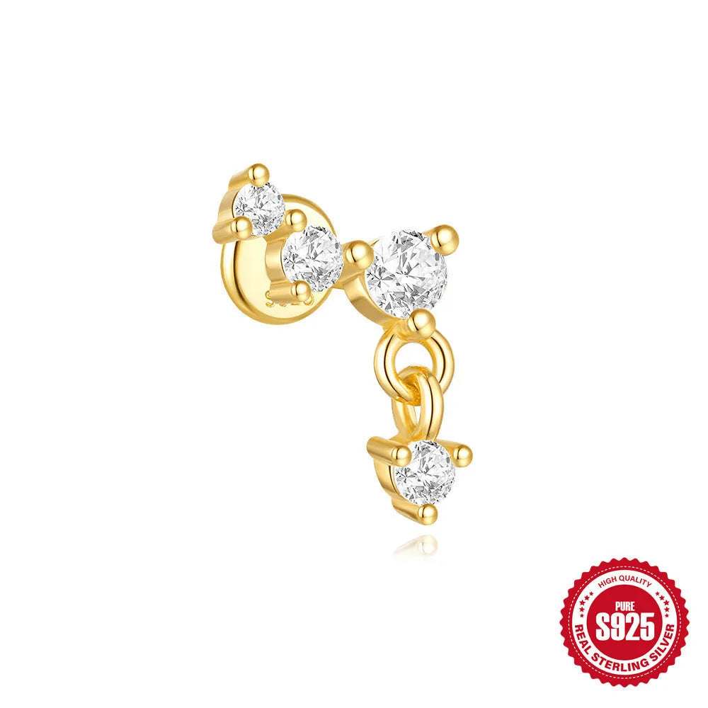 S925 sterling silver geometric earrings with moon and embedded star design in gold colour