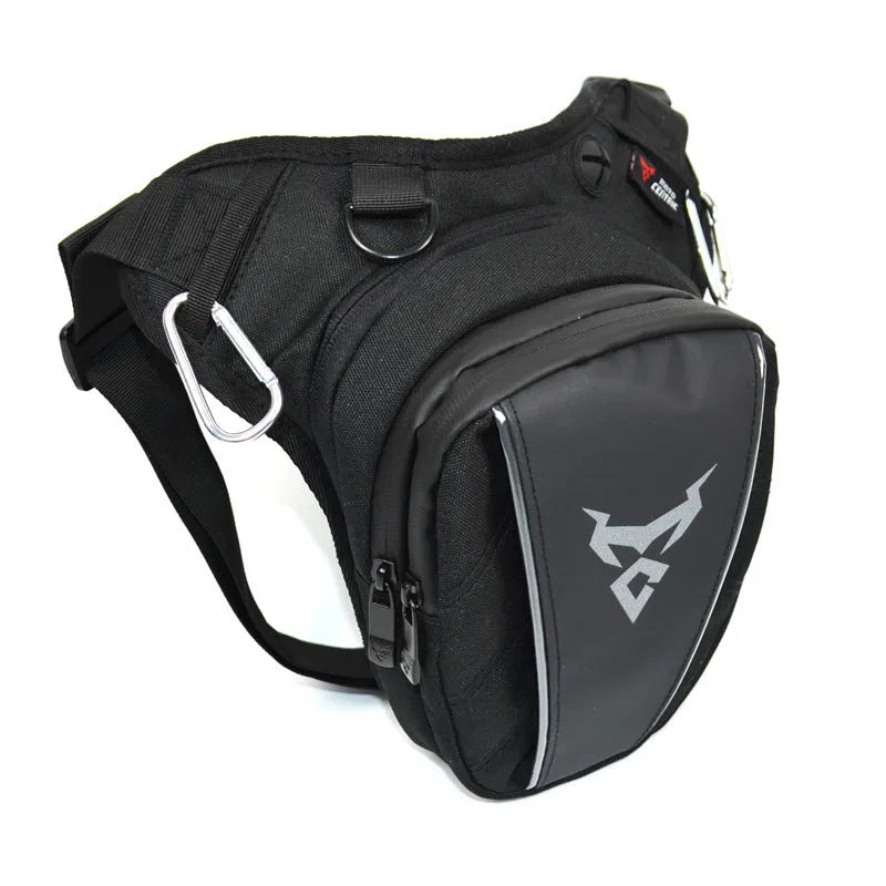 0105MC motorcycle leg bag in red, made from 1200D Oxford cloth, showing crossbody strap and 29cm size.