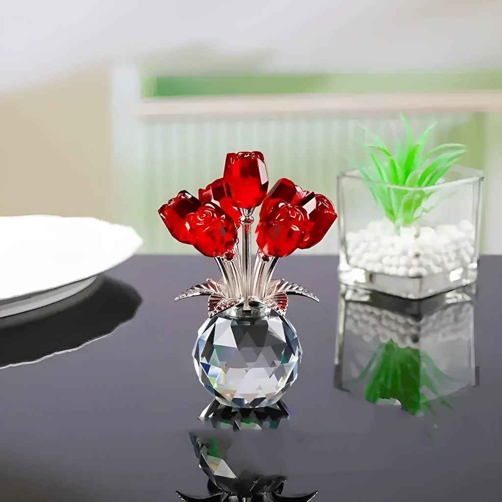 Geometric K9 crystal rose glass decoration in Chinese style with wire drawing manufacturing