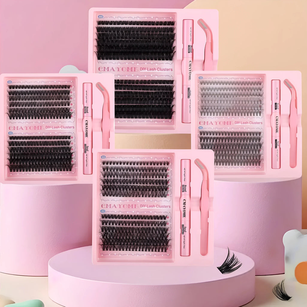 DIY individual false eyelash clusters in natural thick mixed split type on 15.5cm by 15cm card