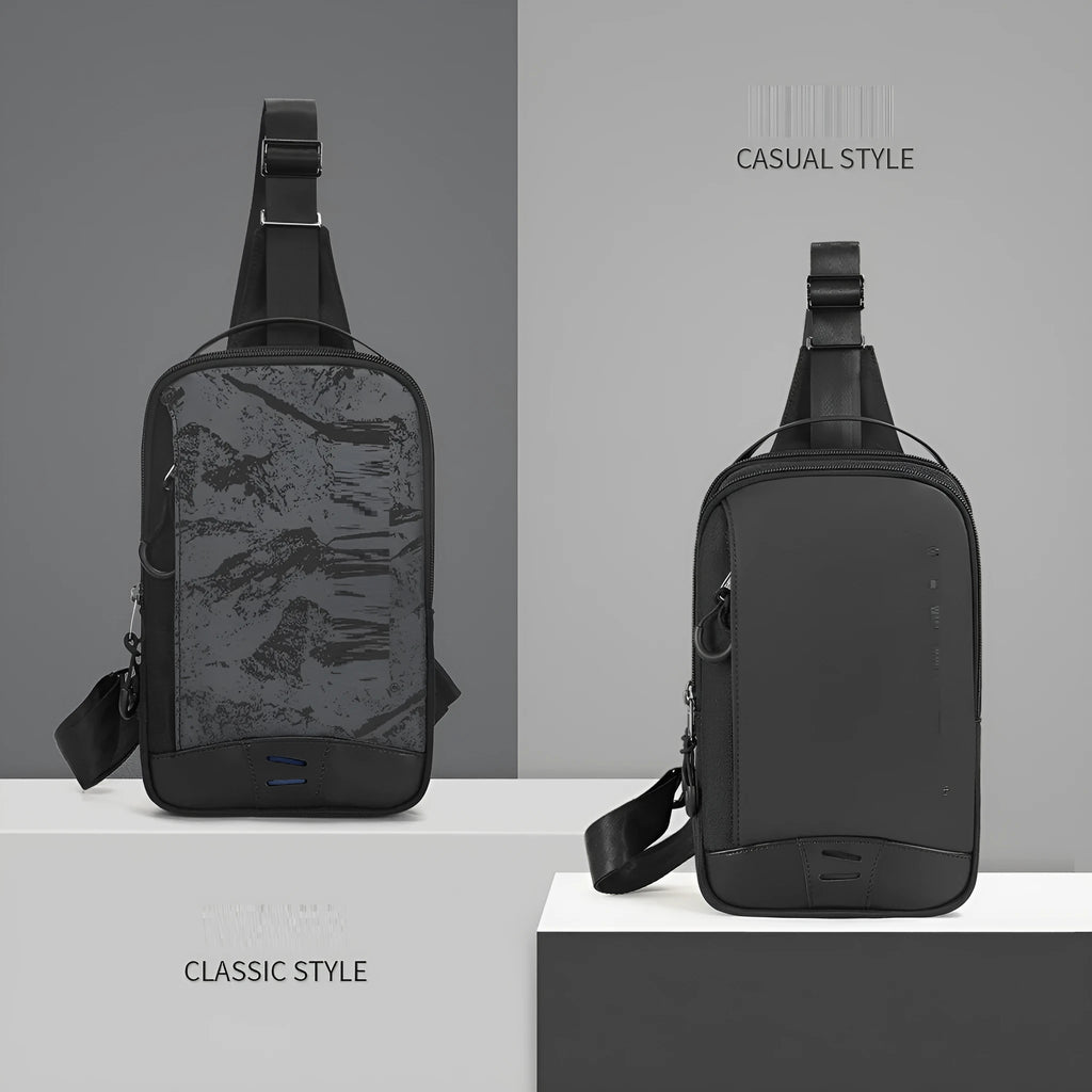 Casual black TPU chest bag with camouflage pattern, single shoulder strap and soft handle