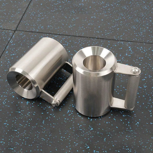 Silver 8kg stainless steel dumbbell cup weight on a grey background