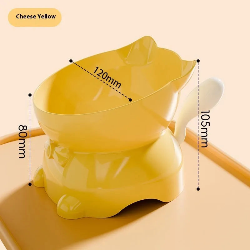 Stainless steel oblique cat bowl in blue colour with anti-fall design.