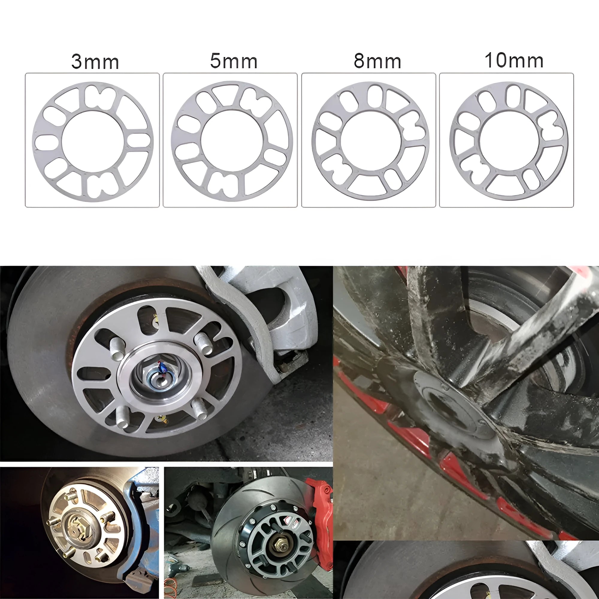 Automotive wheel hub widening gasket spacer in 3mm 5mm 8mm 10mm thickness options for brake clearance