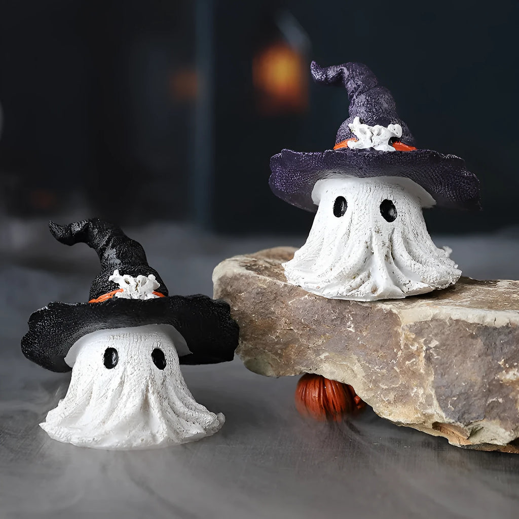 Resin wizard hat ornament with ghost theme for Halloween, Christmas, and Easter decorations