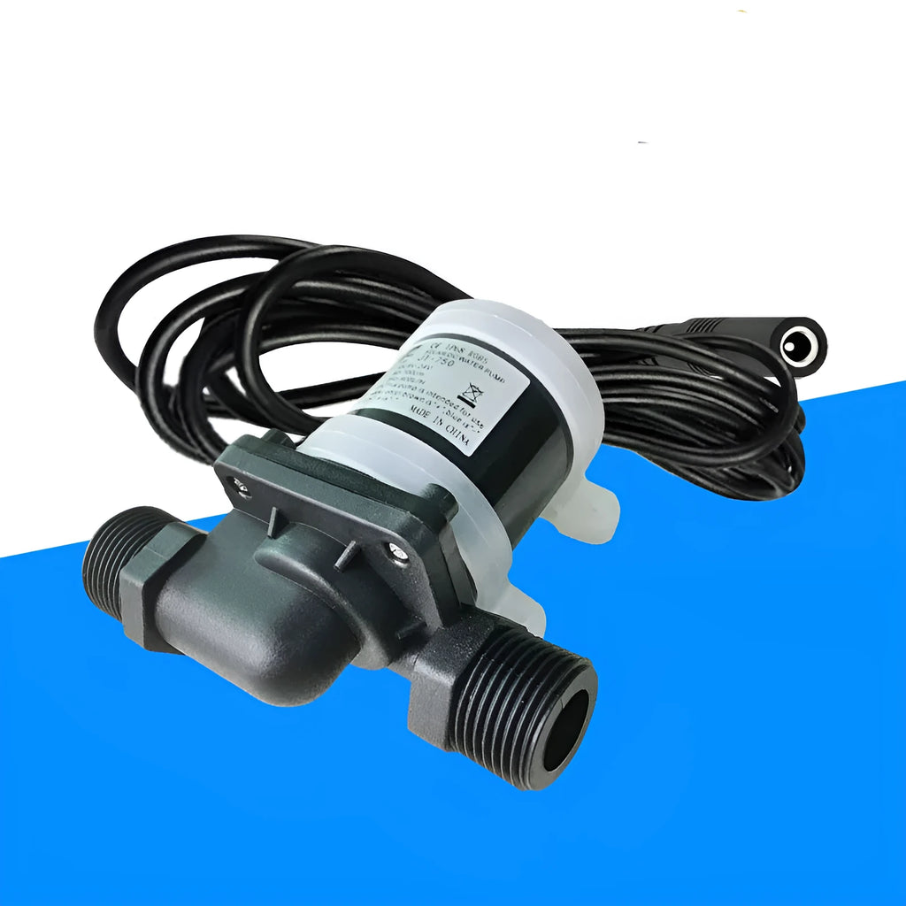 JT-750 DC horizontal water pump with threaded ports for solar and underfloor heating systems.