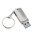 White metal rotation USB flash drive showing compact 34mm size with swivel mechanism