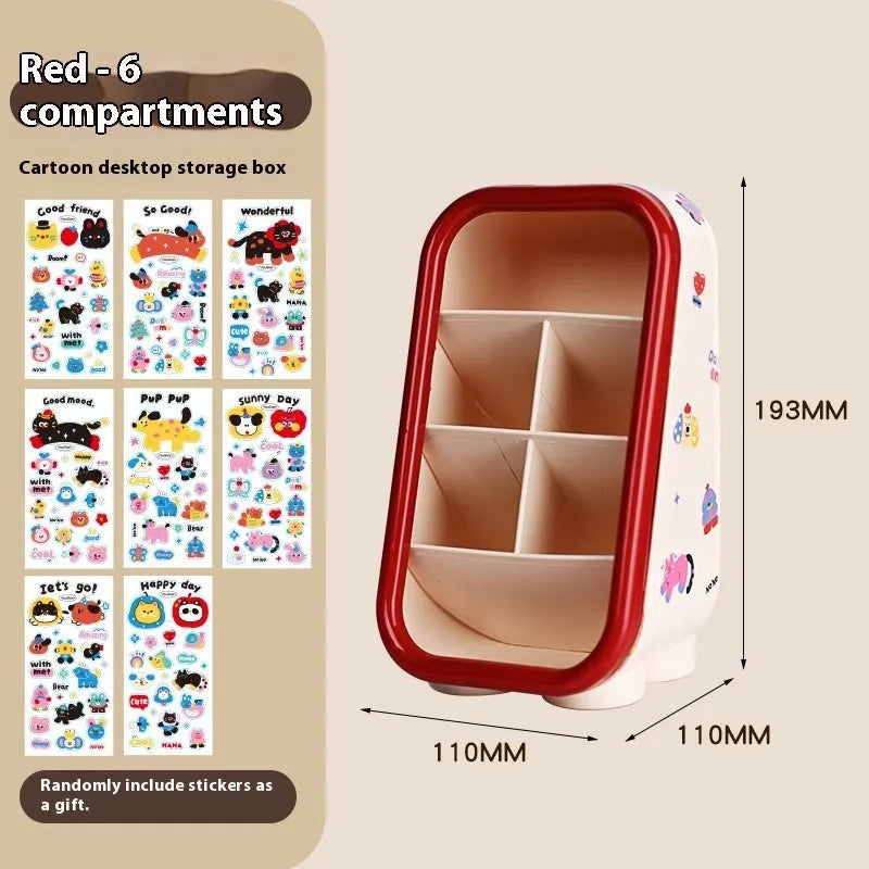 Cartoon design plastic desktop organiser with 2L capacity storage box and grid pattern for stationery organisation