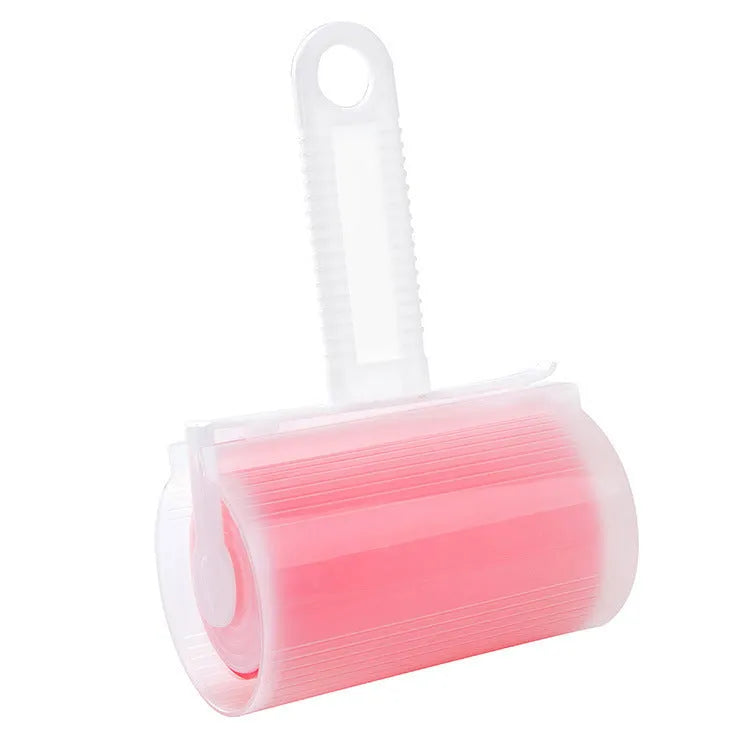 Washable reusable lint roller for pet hair removal with protective cover in blue green pink yellow colours