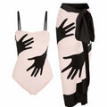 Women's one-piece style bikini two-piece swimsuit set with a white tulle skirt.