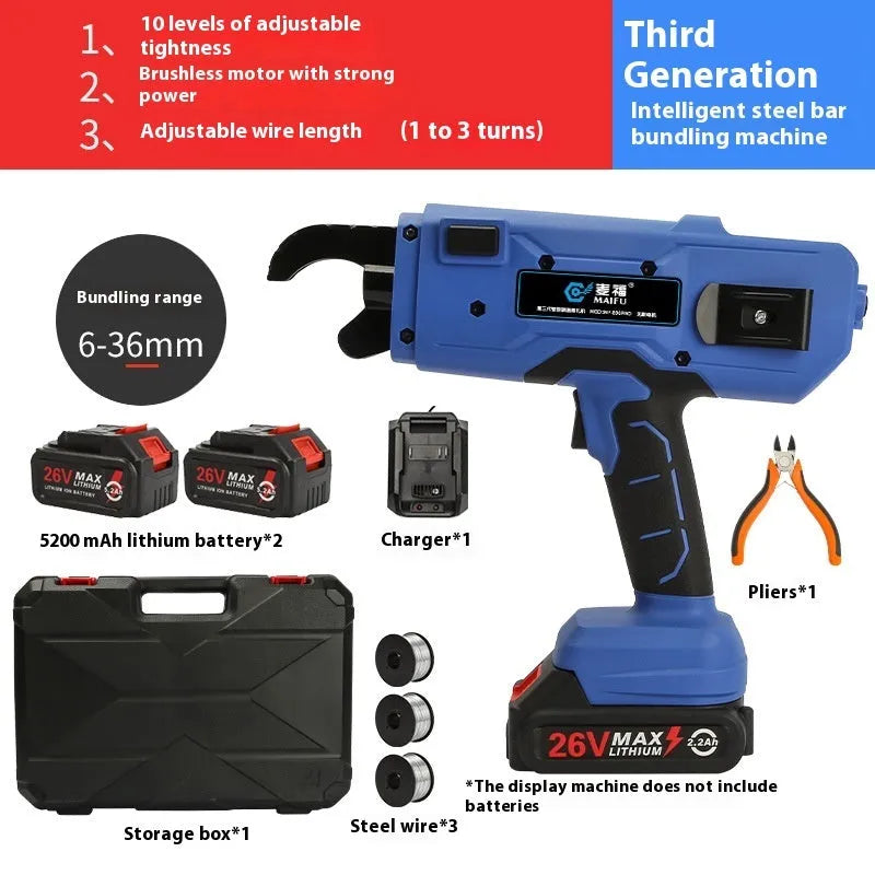 Fully automatic electric steel bar tying machine with battery and charger